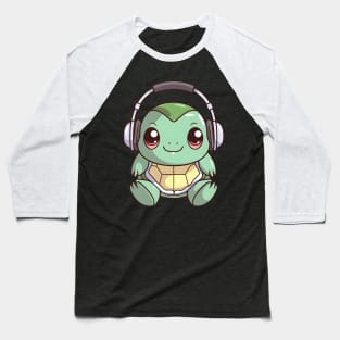 Green Turtle with Headphones Baseball T-Shirt